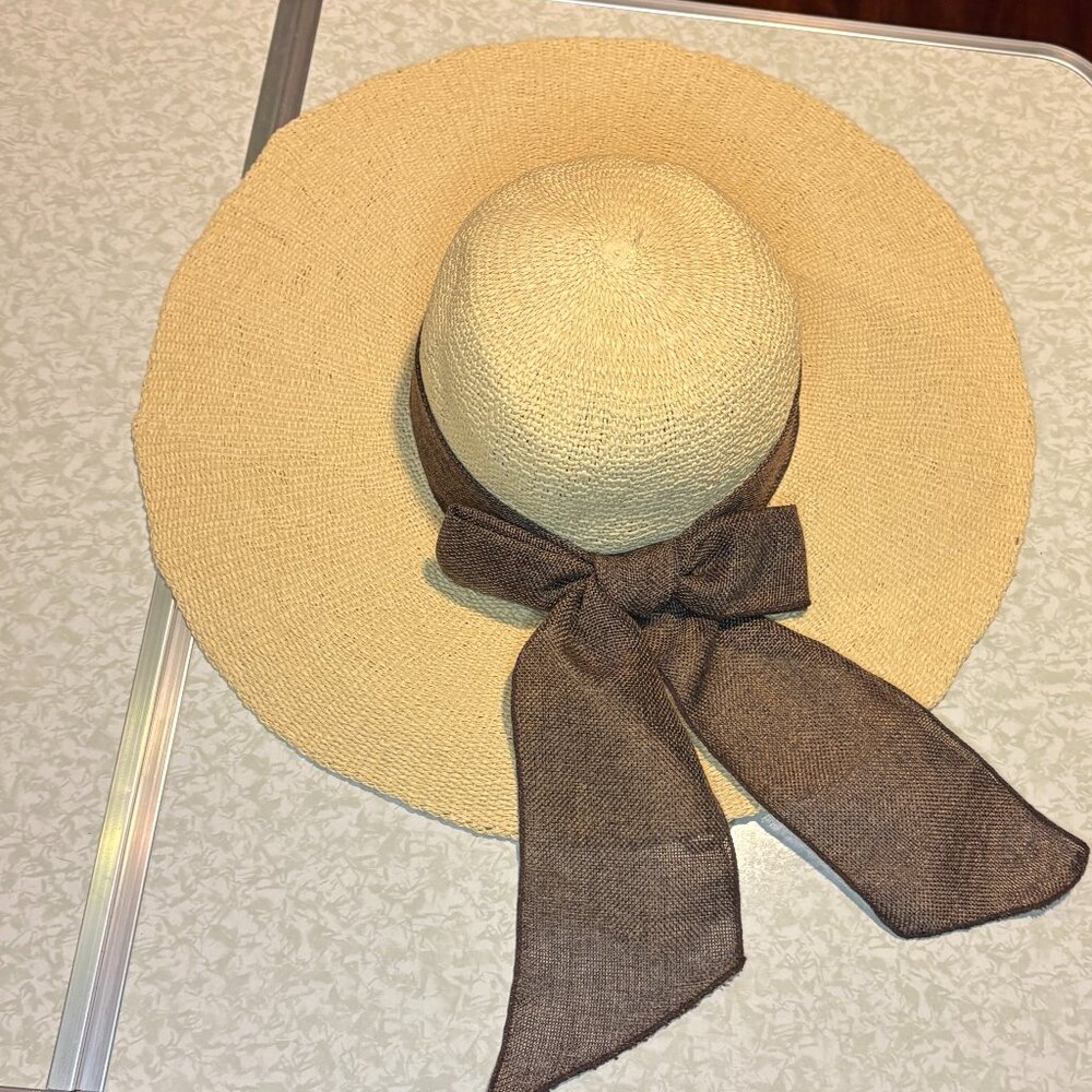 Sun 'N' Sand Wide Brim Straw Sun Hat with Bow
